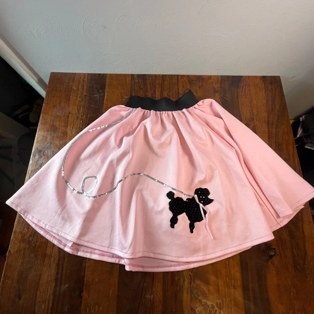 Spirit Halloween Pink Poodle Skirt 50s Sock Hop Costume Sequin Appliqué SM